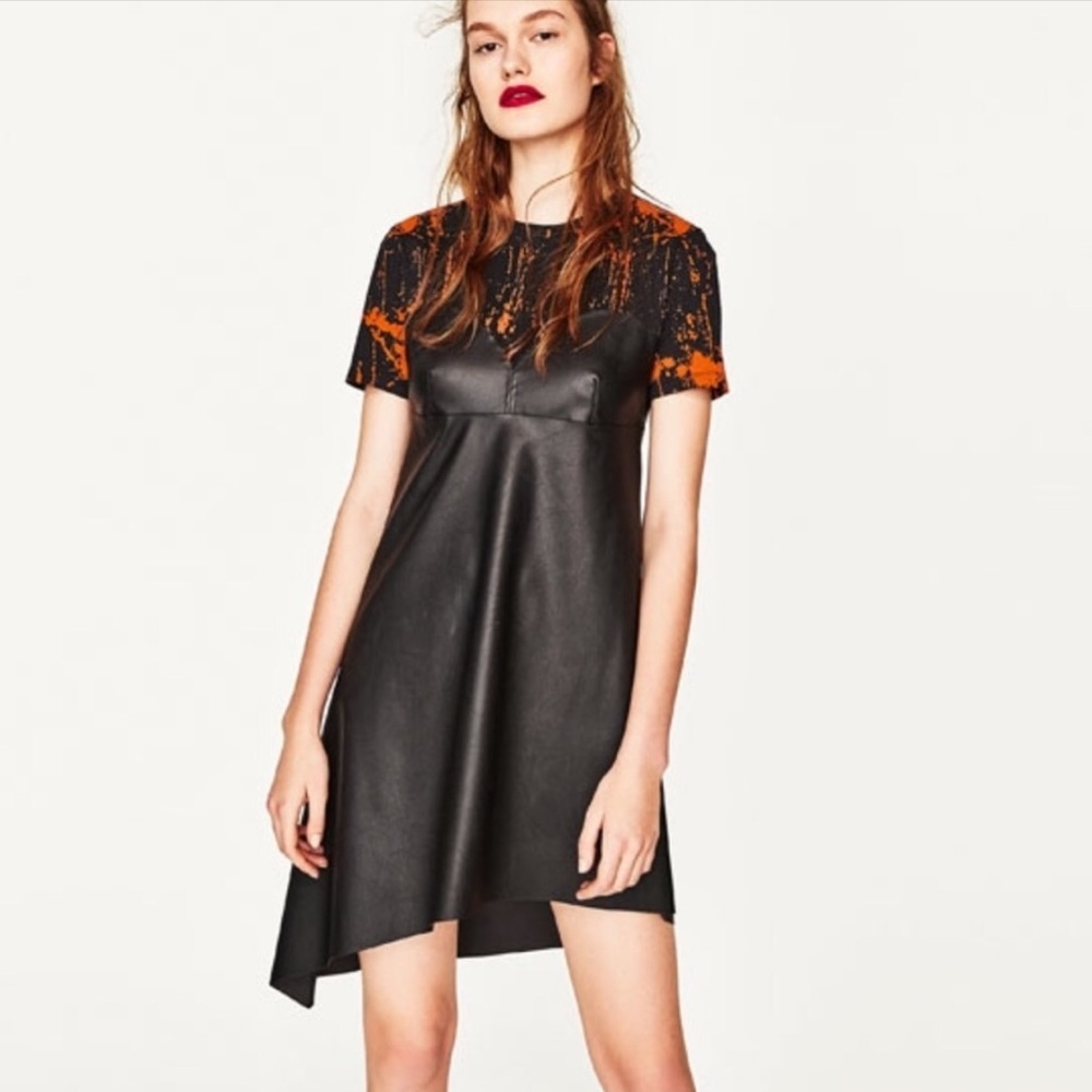 Zara Bleach Sweetheart Asymmetrical Leather Dress